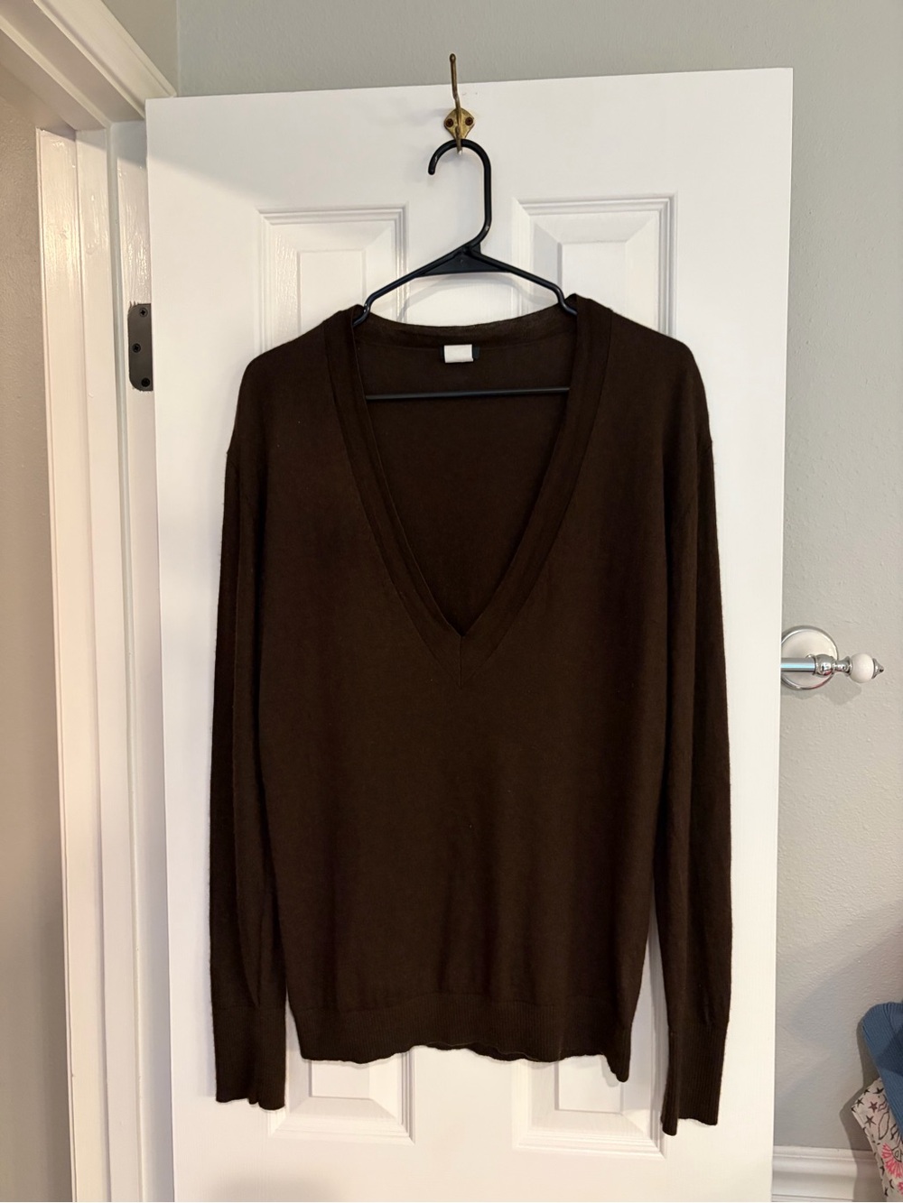 VTG J.Crew Silk Cashmere Deep V Neck Sweater L Brown Dark Academia